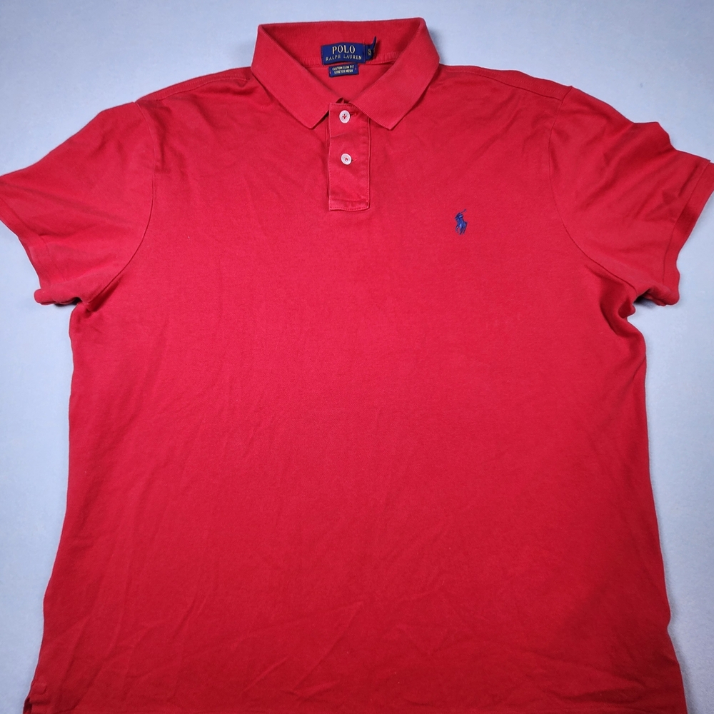 Polo Ralph Lauren Mens XL‎ Red Custom Slim Fit Stretch Mesh Polo Shirt SS